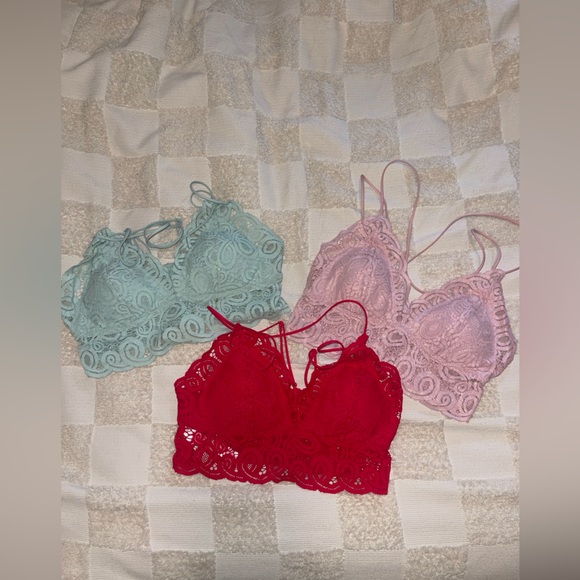 PINK Victoria's Secret Lace Bralette Trio - Red, Pink, Mint - Picture 1 of 11